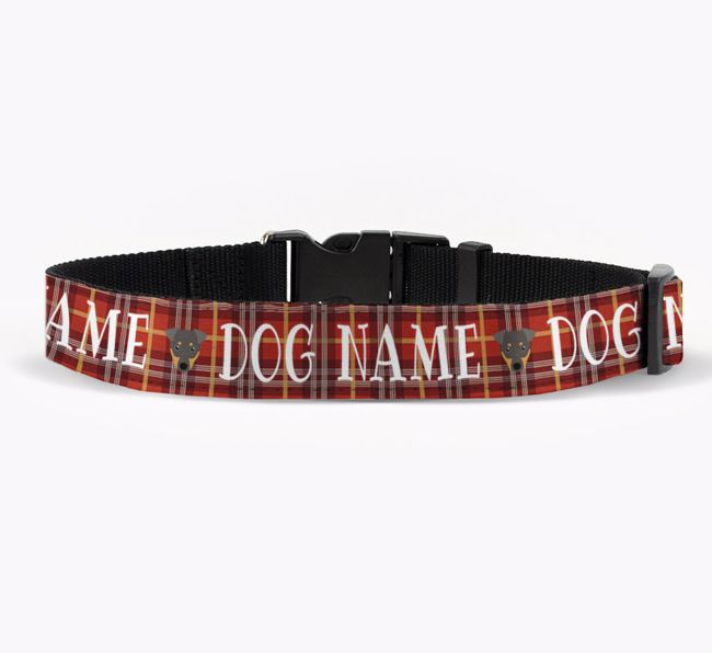 Personalised Fabric Collar with Tartan Pattern and {breedFullName} Icon for {dogsName}